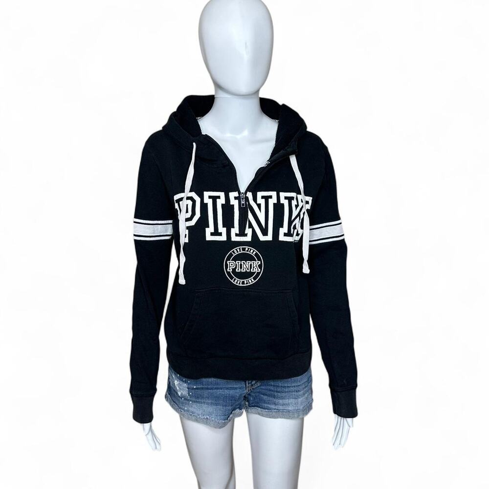Black white PINK jacket victorias secret size L half zip